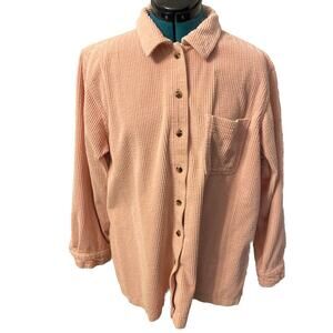 Vintage LL Bean Women’s L Pink Thick Corduroy Button Down Shirt Top